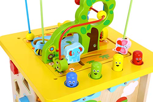 Pidoko Kids Wooden Activity Cube - Fun Forest Theme Toy for Toddlers Boys and Girls