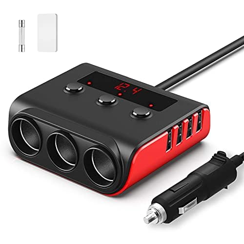 Auto Ladegerät Adapter, SONRU 3 Fach KFZ Zigarettenanzünder Verteiler mit 4 USB Ports, 120W 12V/24V DC Mehrfach Steckdose Splitter mit LED Voltmeter Getrennte Schalter für GPS/Dash Cam/Telefon 4