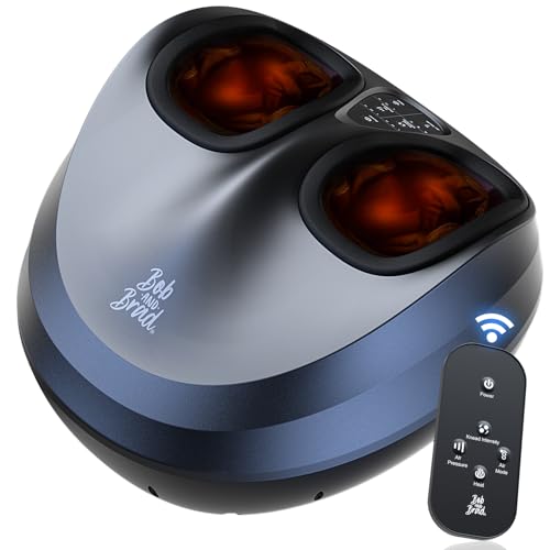 BOB AND BRAD Shiatsu Foot Massager with Heat and Remote, Deep Kneading Massage for Standing Worker, Fits up to Size US 14, 3 Heating Levels, 3 Adjustable Modes & Compression for Mom Dad Senior