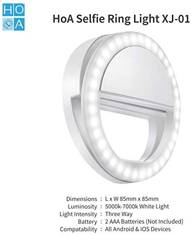 HoA Portable LED Ring Selfie Enhancing Light for Smartphones, Tablets, iPhone 6/S (White) with 3 Level of Brightness for Photography Video Calling 36 LED