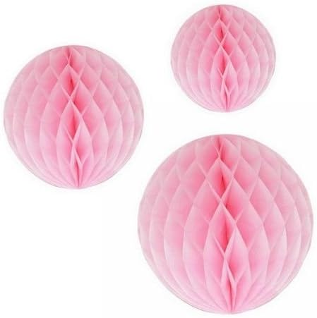 UMISS DECOR Princess Pink Party Tissue Paper Honeycomb Balls in Mixed Size Pack of 9