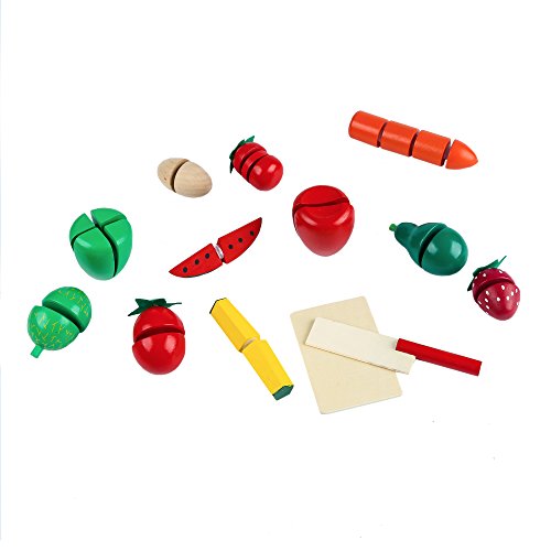 Youtop 29pcs Wooden Cutting Fruits and Vegetables Toy Playset Pretend Play for Kids w/ Storage - Thumbnail 2