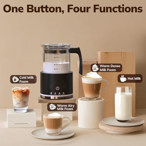 Electric Milk Frother and Steamer, 16.9oz/500ml Milk Steamer and Frother for Latte, Dishwasher Safe, BPA Free, 4 Functions, Enjoy Perfect Milk Froth in 2 Min - Black