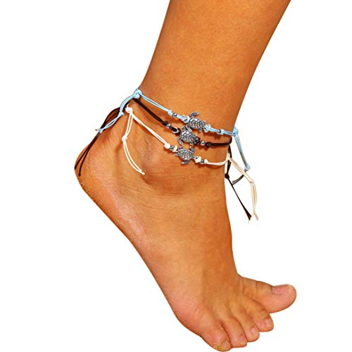 Click Here to See More Images Inverlee Women's 3Pcs Sea Turtles Style Ankle Bracelet Pendant Chain Foot Chain Anklets Sandal Beach Foot Jewelry (A)