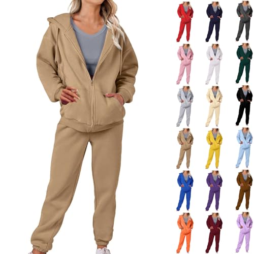 Gym Suit Womens Cotton Tracksuit Womens Full Set Activewear Co Ords Sets Lounge Wear Sets Long Sleeve Full Zip Hoodies with Pockets and Joggers and Crop top Set Women