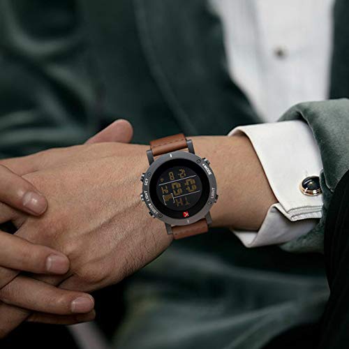 Mens Watches Man Digital Military Waterproof Sports Chronograph Watch Multifunction LED Day Date Calender Alarm Fashion Cool Casual Designer Leather Wrist Watches for Men Boys Teenagers