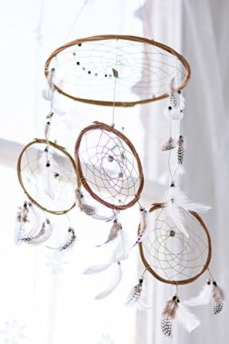 Large Cream and Brown Dream Catcher Mobile - 12" / 30CM Diameter White Dreamcatcher Mobile Bohemian Dream Catcher Nursery Mobile Crib Mobile Cot Mobile Baby Mobile Boho Decor Wedding Decor
