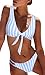 BMJL Women's Sexy Detachable Padded Cutout Push Up Striped Bikinis Set Bow Tie Two Piece Swimsuit(L,Light Blue)…