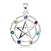 WithLoveSilver 925 Sterling Silver Charm Star Pentacle Wicca Chakra 7 Simulated Cubic Zirconia Pendant