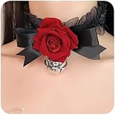 Sither Rose Flower Choker Necklace for Women Black Bow Choker Necklace with Bell Jewelry for Halloween Party Costume Gift