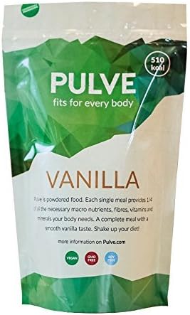 72 x Pulve: Meal Replacement Shake Single Pouch. Each Pouch contains 25% of the recommended daily nutrients your body needs per day, Vitamins & Minerals. Vegan, Soy Free, GMO Free. Vanilla Taste. soylent Alternative