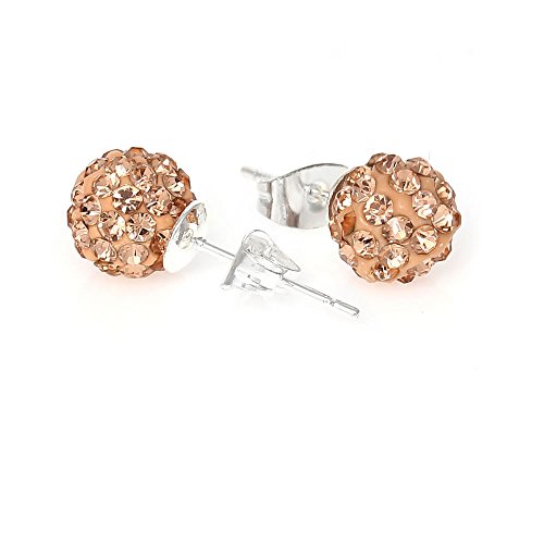 BirthdayEarrings 8mm Disco Ball Stud Earrings w/ ed Rhinestones Pave Pick Your (April) (Light Brown)