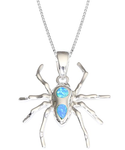 Tropical USA Sterling Silver Synthetic Opal Spider Necklace Pendant with 18" Box Chain