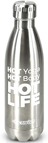 17oz Yoga Water Bottle 18/8 Stainless Steel with Cooling Towel by Activiva - Leak-Proof Double Walled Vacuum Insulated BPA Free - Keeps Drinks Cold for 48 Hours or Hot for 12 Hours(Silver)