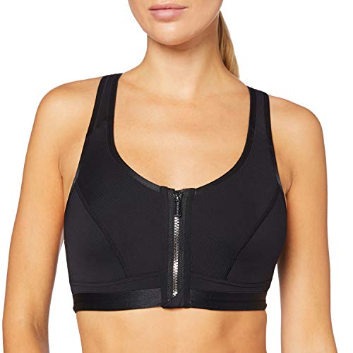 DORINA Brassière de Sport Extrême Femme – Non Rembourrée, Tissu Microfibre Séchage Rapide, Fermeture Éclair Frontale et Dos Nageur pour Maintien Extrême/Élevé, Noir