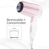 1600W Mini Travel Hair Dryer Folding Handle for Faster Drying BESTBOMG Lightweight Salon Small Pink Hair Blow Dryer with Detachable Styling Concentrator 2 Heat Setting Cool Shot Button Hot Air Brushes