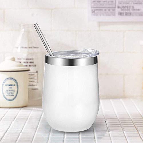 4 Pack 12 oz Stemless Wine Tumbler Glasses/Mug with Lid and Straw, Personalized Stainless Steel Insulated Wine Tumbler by BYkooc, Unbreakable Double Wall Vacuum Cup for Wine, Coffee, White - Thumbnail 6