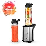 Homgeek Personal Mini Blender Smoothie Maker, Smoothie Single Serve Blender Portable Juicer Cup, Electric Power Mixer Fruit and Vegetable Single Serve,with Travel Lid and Tritan Travel Sport Bottle (2 Bottle)