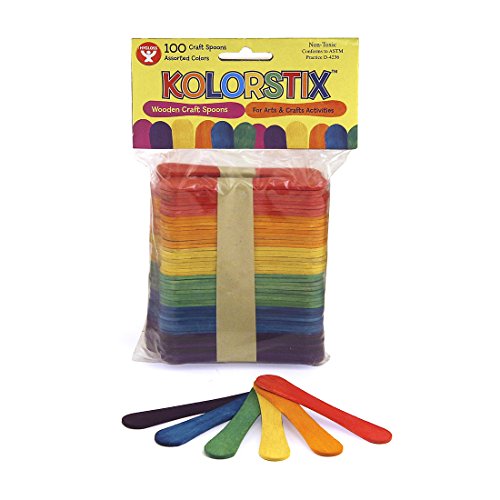 Hygloss 73410 100-Piece Kolorstix Colored Craft Sticks Spoons, 3-3/4-Inch