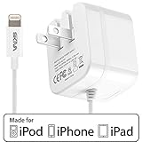 Apple MFi Certified iPhone Wall Charger, Skiva 10W 2.1Amp Foldable Plug Home / Travel AC Power Adapter with integrated 8-pin Lightning Cable (3.2ft) for iPhone 6s 6 plus SE 5, iPad Air mini Pro & more