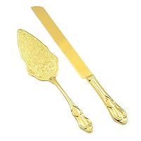Ella Celebration Gold Wedding Cake Knife & Server Set, Vintage Cake Cutting Utensils, Party Supplies Golden Anniversary Decorations (Elegant Gold)