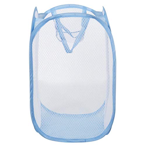 Portable, Durable Handles, Laundry Basket Pop Up Mesh Bin Tidy Storage Foldable Cloth Washing Bags Hamper 2Pcs (Blue)