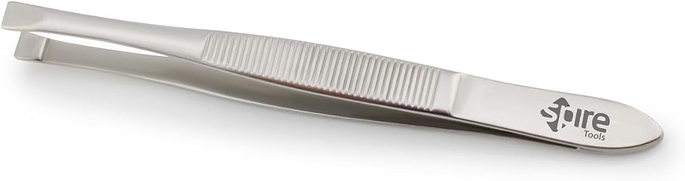 Spire UK Stainless Steel Slant Tip Eyebrow Tweezers for Facial Hair 8CM