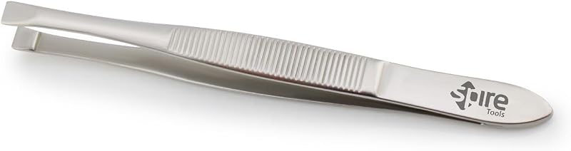 Spire UK Stainless Steel Slant Tip Eyebrow Tweezers for Facial Hair 8CM