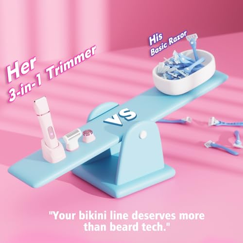 Bikini Trimmer for Women, 3-in-1 Lady Shaver with LED Display, Electric Razor for Women, Pubic Hair Trimmer, IPX7 Waterproof Wet & Dry, Ceramic Blade, USB Charging Dock, Pink