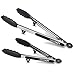 GEEKHOM Kitchen Tongs for Cooking with Silicone Tips and Locking Head, Non-Slip Non-Stick Heavy Duty Tongs for BBQ Grilling Barbecue Salad (9+12 Inch, Black)