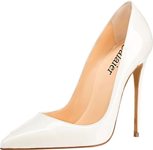 Calaier Womens Cahen Pointed-Toe 12CM Stiletto Slip-on Pumps Shoes, White, 7.5 B(M) US