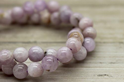 Perfect Gems Natural Kunzite Gemstone Smooth Round Sphere Ball Loose Beads 1 Strand (approx 15.5") for Bracelet Necklace Earrings Jewelry Making Crafts Design Healing