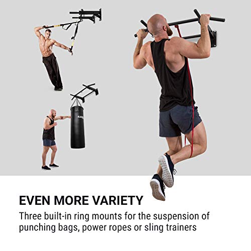 Klarfit Pro X Pull Up Bar • Chin Ups • 3 Grip Positions • Hangers for Punching Bags, Power Ropes, Sling Trainers • Wall Mounting • Heavy Duty Anchors • Max. Load: 770 lb • Powder-Coated Steel • Black - Thumbnail 4