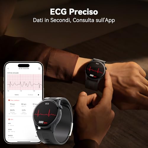 iSo Tech AMOLED Smart Watch for Men and Women with Blood Pressure and ECG, 1.56 Inches Smart Health Watch with Air Pump and Airbag, 24/7 Heart Rate Monitor Sleep SpO₂ Temperature HRV and Stress