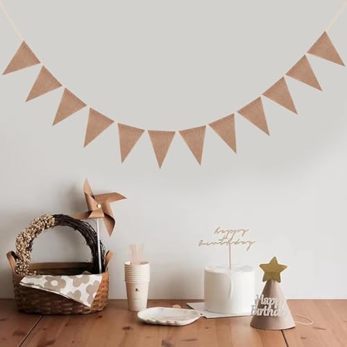 Dahi Jute Bunting, 15 Metres/48 Pieces Triangle Flags, Jute Bunting, Vintage Banner, Indoor and Outdoor Decoration – Brown