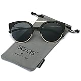 SojoS Womens Retro Vintage Half Metal Frame Cateye Sunglasses SJ2035