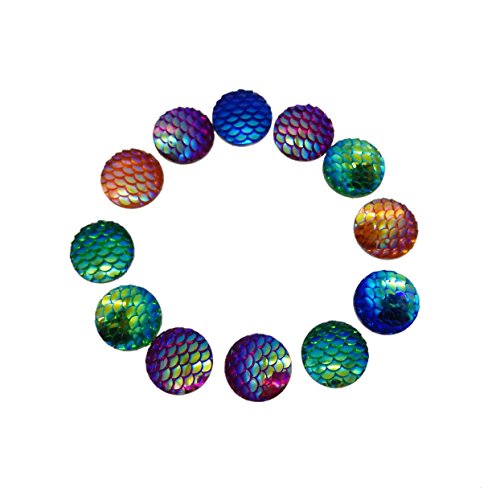Julie Wang Flat Back Resin Mermaid Scale Skin Cabochon Cameo for Setting Bezel Tray Pendant Charms (Round 14x14mm)