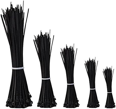 Cable Ties, Toyoo 500 Pcs Black Zip Nylon Cable Tie with 100mm, 150mm, 200mm, 250mm, 300mm
