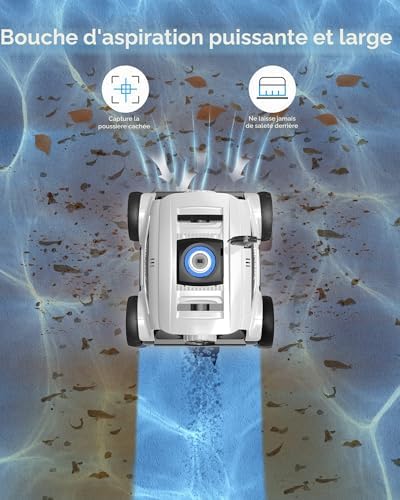 Robot de Piscine pour 130 Minutes D'utilisation, Aspirateur de Piscine Puissant, Double Moteur, évacuation Rapide de l'eau, Aspirateur pour Piscines Hors-Sol/extérieures Jusqu'à 100m²