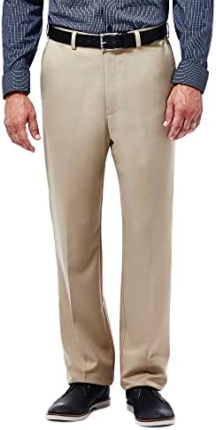 Haggar mens Cool 18 Stria Hidden Expandable Waistband Plain Front