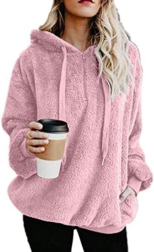 Phanping Women's Long Sleeve Fleece Sweatshirt Hooded Warm Fuzzy Zip Up Hoodie Pullover