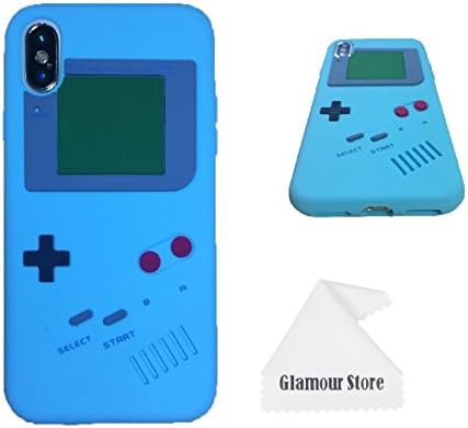 iPhone X Case,Retro 3D Game Boy Gameboy Design Style Soft Silicone Cover Case For Apple iPhone X 5.8 inch+ Free Cleaning Cloth As a Gift (Light Blue)