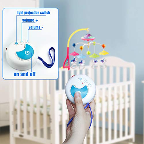Mini Tudou Baby Mobile for Crib with Light and Music, Projector Rotation Remote Control Musical Box Crib Holder for Newborn Baby Boys Girls Children's Day Gift