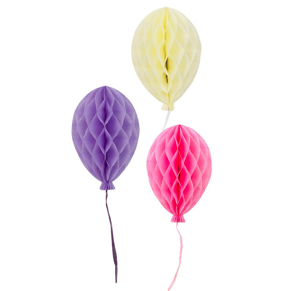 Talking Tables Paper Honeycomb Birthday Balloons-Pack of 3 Pretty Hanging Party Decorations in Pink, Purple and White, Reusable, Girls, Women, Pastel