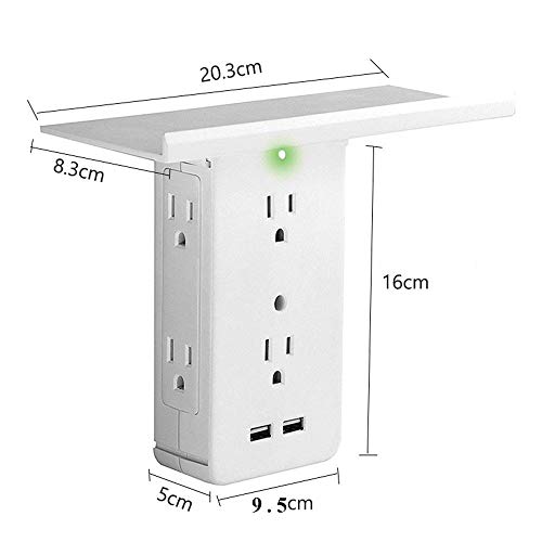 Outlet Shelf, 6 Electrical Outlet Extenders, Socket Shelf with 2 USB Ports, Switch Socket Rack with LED Indicator 8 Port Surge Protector - Thumbnail 7