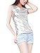 Allegra K Women's Halloween Shiny Party Club Cami Sparkly Metallic Tank Top X-Small Silver