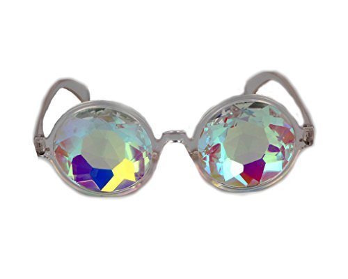 FLORATA Kaleidoscope Glasses, Rainbow Crystal Lenses - Multicolor Fractal Prism - Rave, Festival, EDM