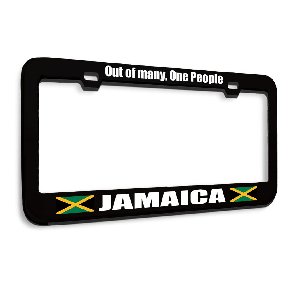 Photo 1 of Metal License Plate Frame Jamaica Out of Many 1 People Country Metal Tag Holder Car Accessories Black 2 Holes 1 Frame