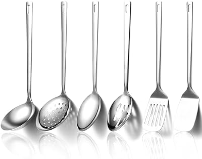 Juego de utensilios de cocina 6 piezas, acero inoxidable juego de espátulas para herramientas de cocina de alta resistencia, accesorios de cocina esenciales para el hogar