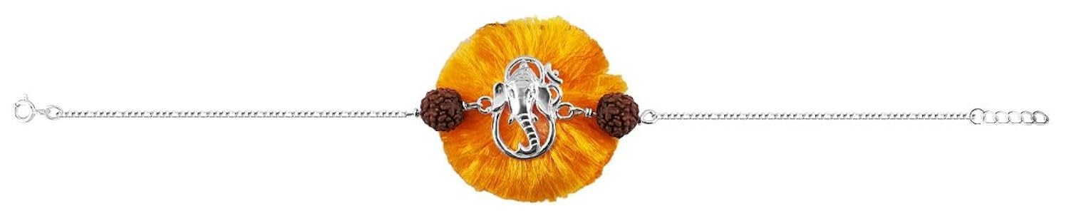 mj 925 ganesha carved om rakhi bracelet for men/boys (silver)